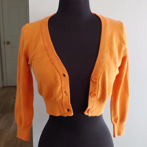 Cropped Orange Cardigan Sweater Size M - Picture 3 of 5